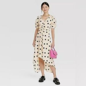A New Day Cream and Black Polka Dot High Low Dress. Size Large. NWT